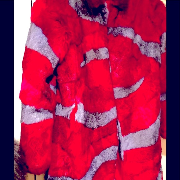 Jocelyn RARE red silver Rabbit Fur coat - Picture 3 of 5
